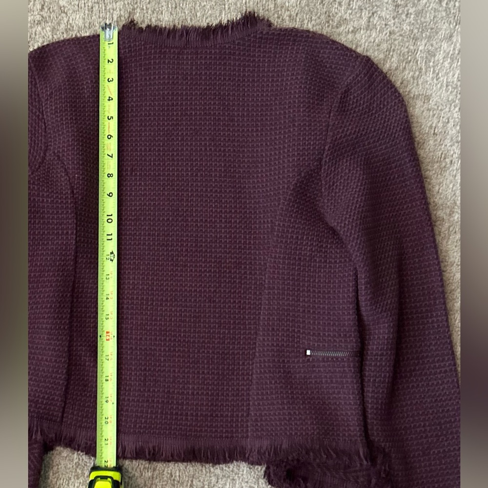 NWT NIC+ZOE Burgundy Frayed-Trim Tweed and Knit Mixed Blazer, Size Large - Picture 14 of 16